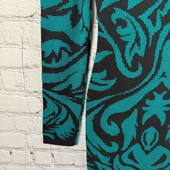 TORN BY RONNY KOBO Black Teal Design Bodycon Knit Dress Size Small - Picture 8 of 10